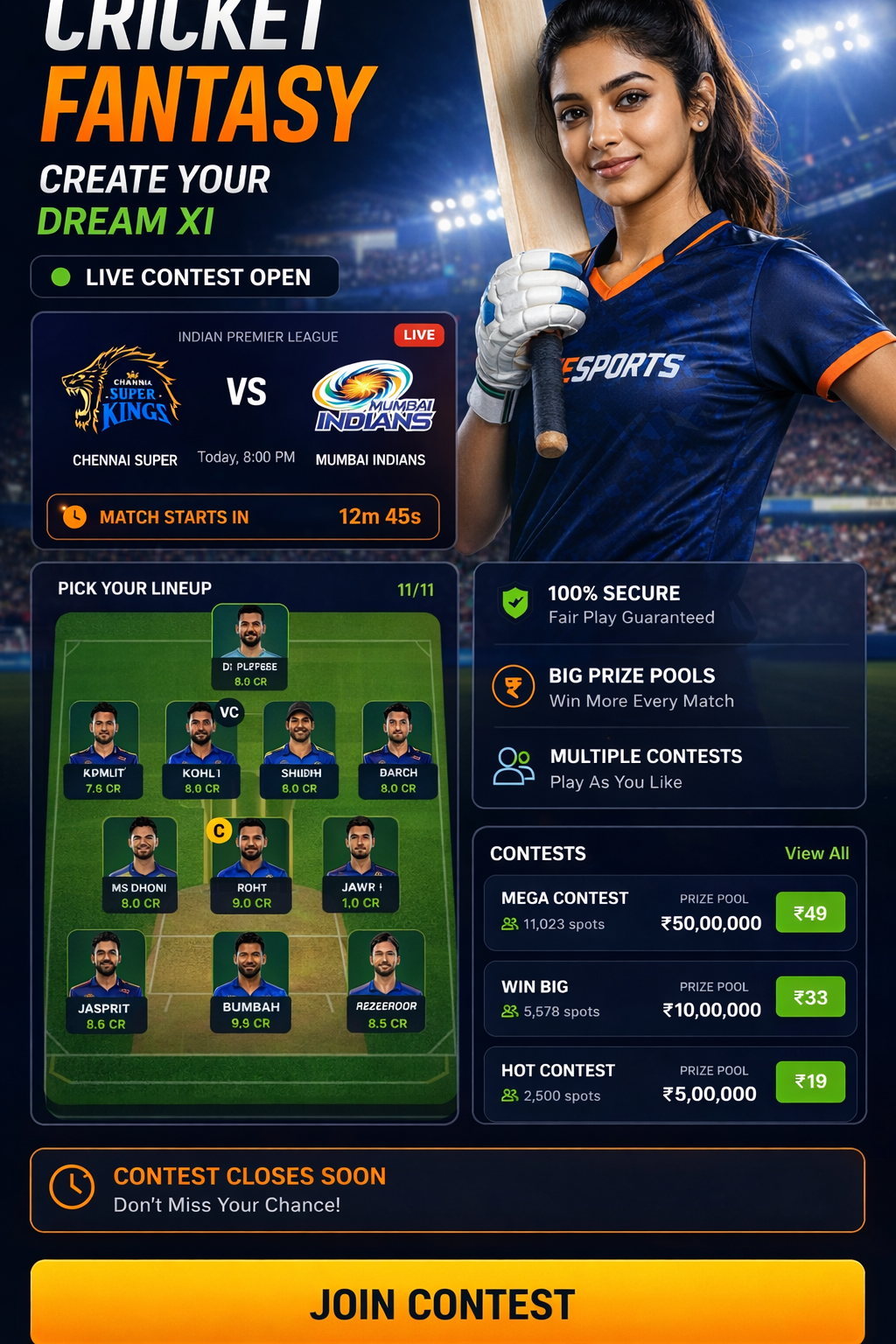 Come Fantasy Game cricket matchday visual