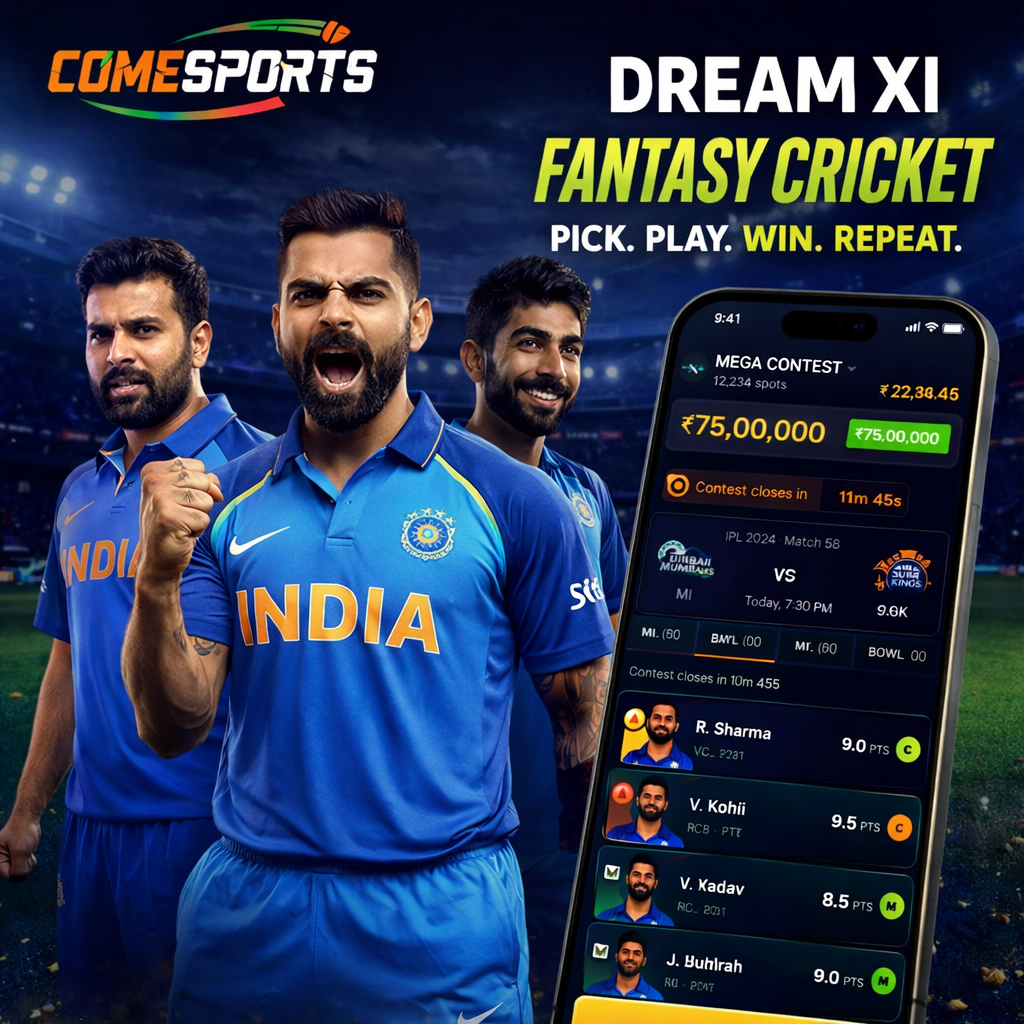 Come Fantasy Game fantasy cricket and India team visual